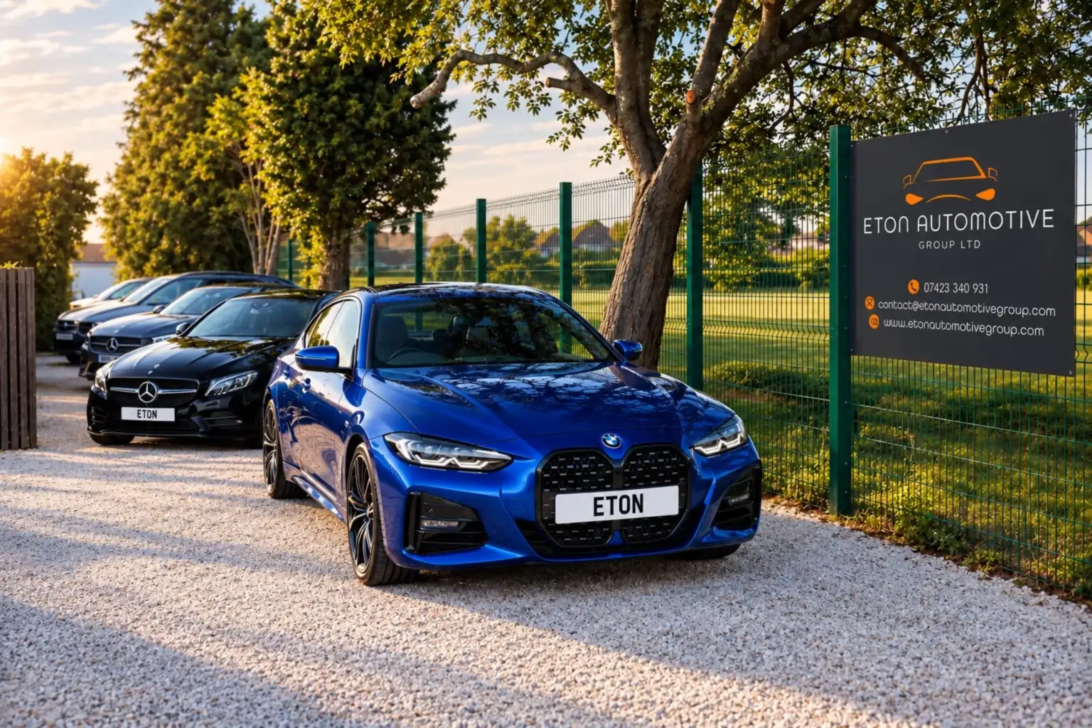 Blue BMW on the Eton Automotive forecourt